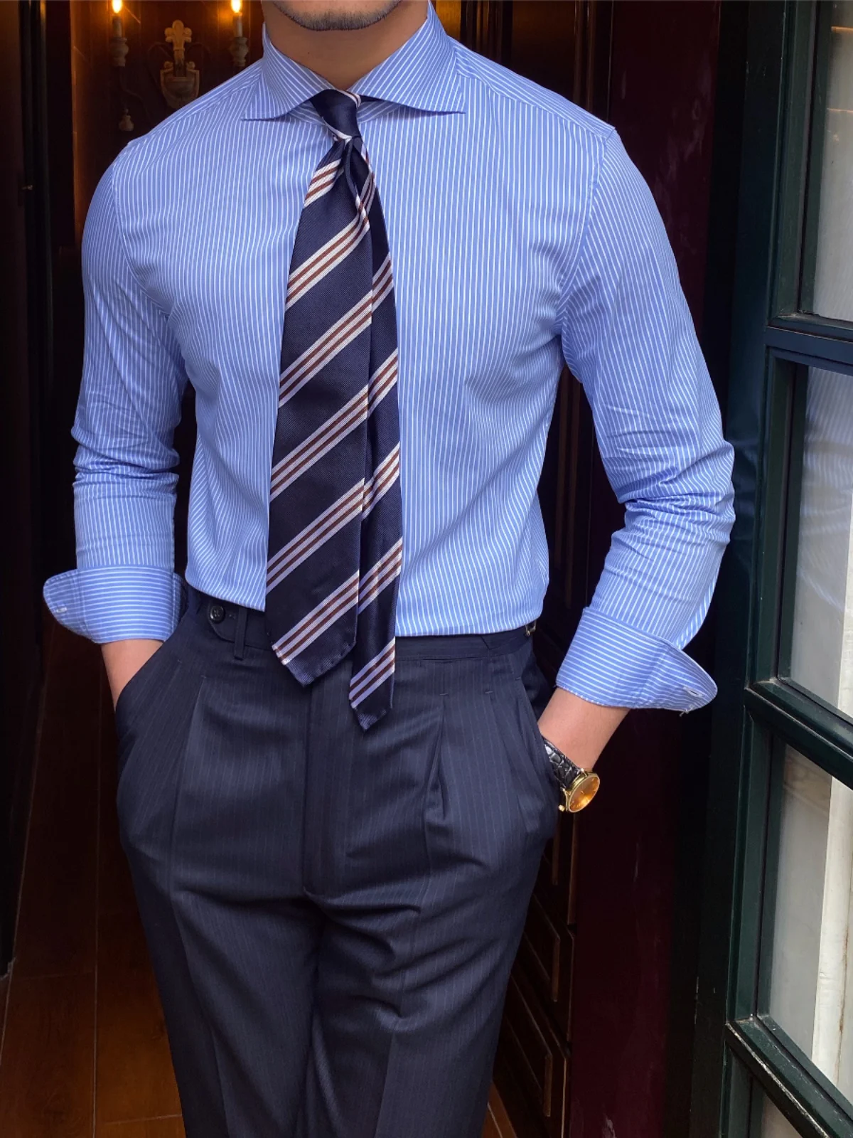 

Mr. Deer Tee Faionable Slim Fit Striped Long Sve Casual irt Wior Collar Men's Clothing Urban Sle Spring Season