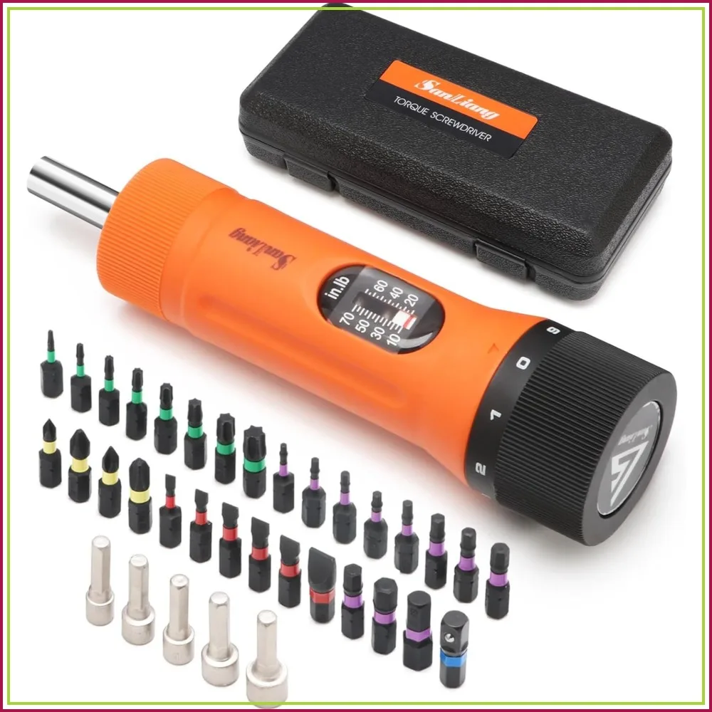 

36Pcs Torque Screwdriver Wrench Driver Set 10-70 Inch Pounds with 29 S2 Bits, 5 Drive Sockets, 1/4" Socket Adapter for Maintenance and Bike Repair
