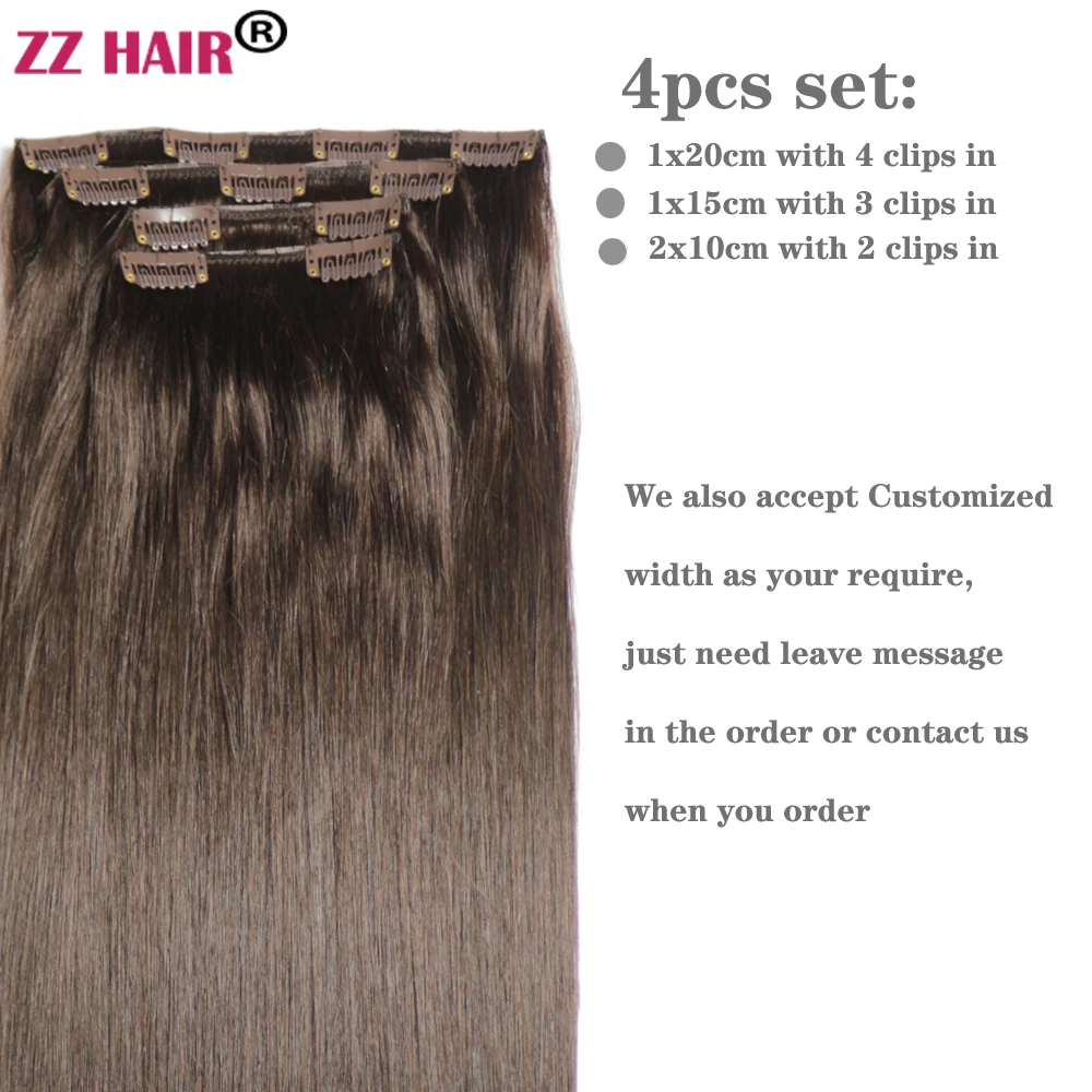 ZZHAIR 100% البرازيلي شعر ريمي الإنسان ملحقات 16 "-24" مقاطع في 4 قطعة مجموعة 80 جرام-100 جرام أربع قطع 1x20 سنتيمتر 1x15 سنتيمتر 2x10 سنتيمتر الطبيعية #5