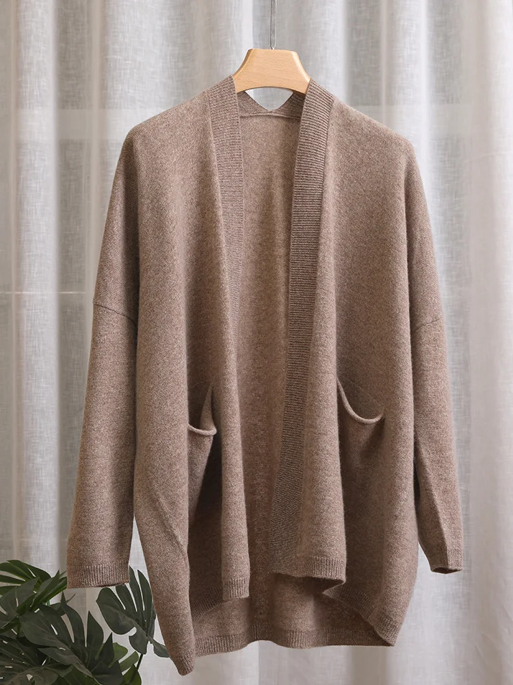 CHICUU kardigan wol kasmir wanita, atasan Sweater Korea longgar kasual musim gugur dan dingin 100% Merino