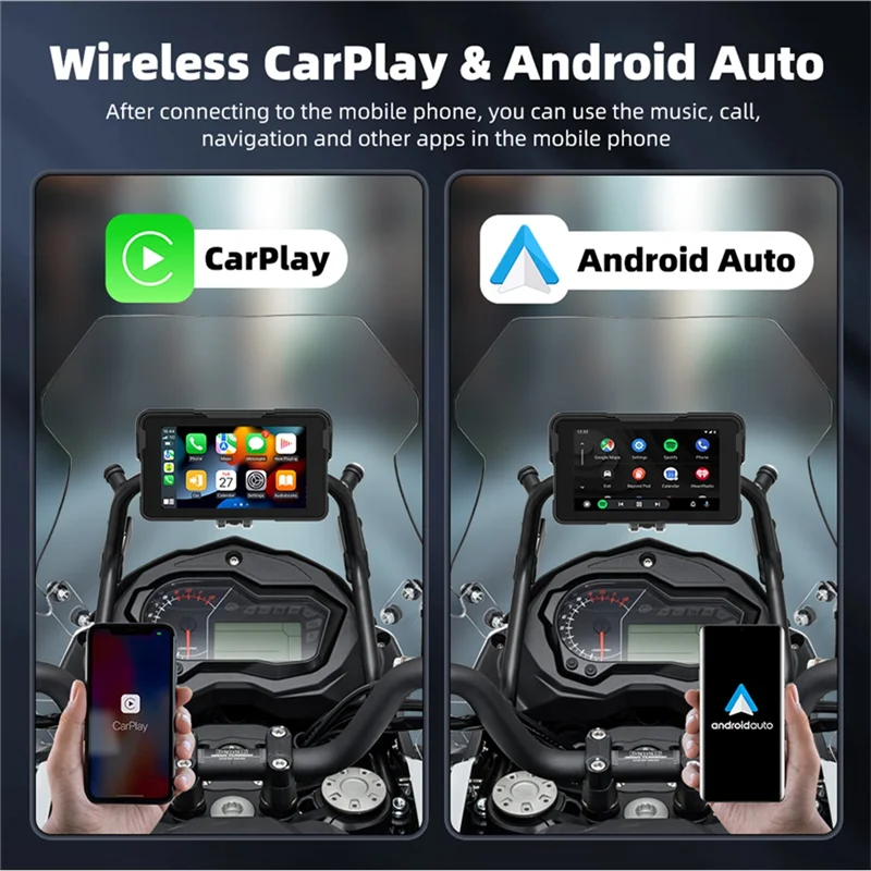 Moto Android Auto Navigation Display Screen 5 Inch Portable Digital Motorcycle Dashboard Wireless Carplay