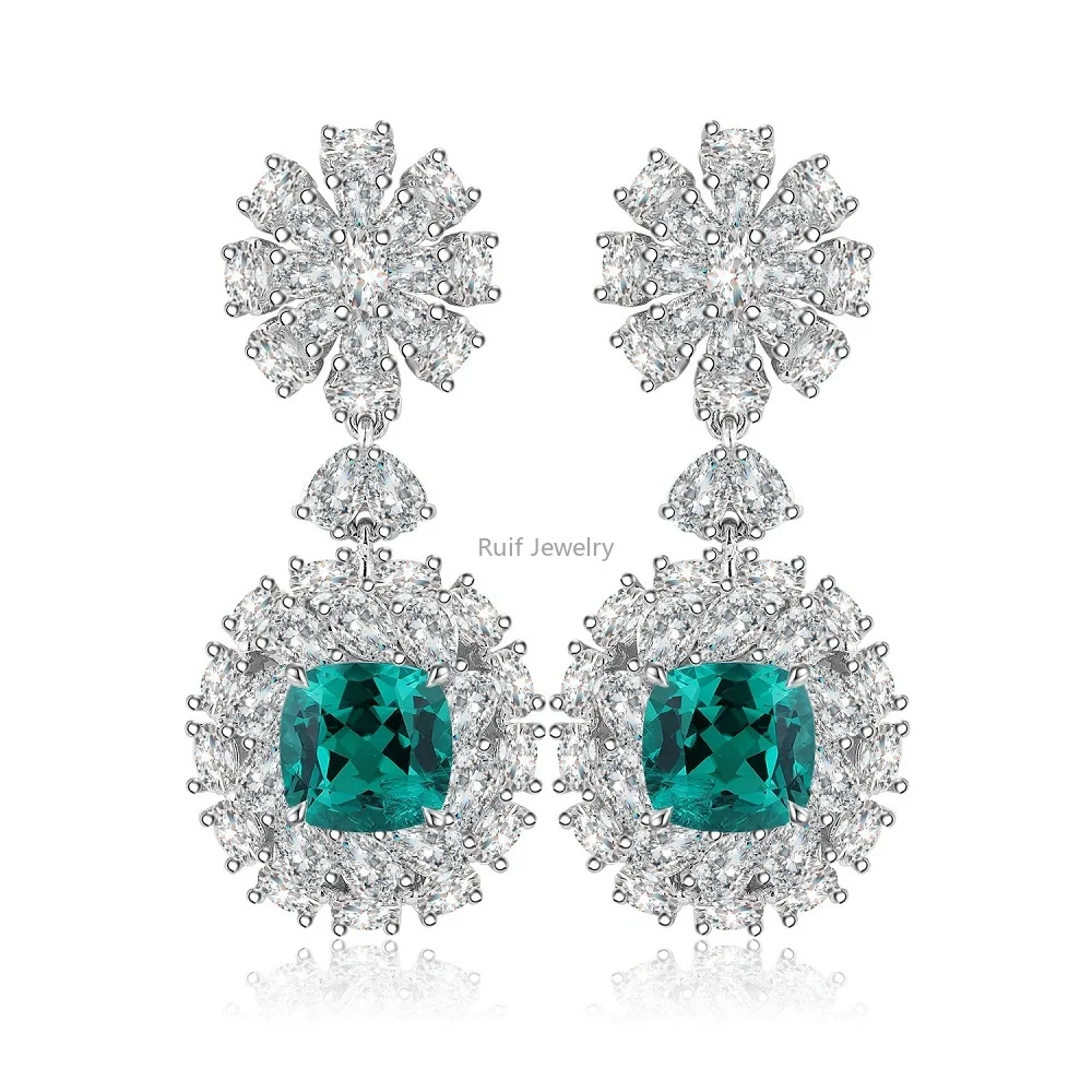 

Ruif 925 Silver Original Design about 2.94ct/2pcs Lab Grown Emerald Drop Earrings Luxury Elegant Jewelry Gifts