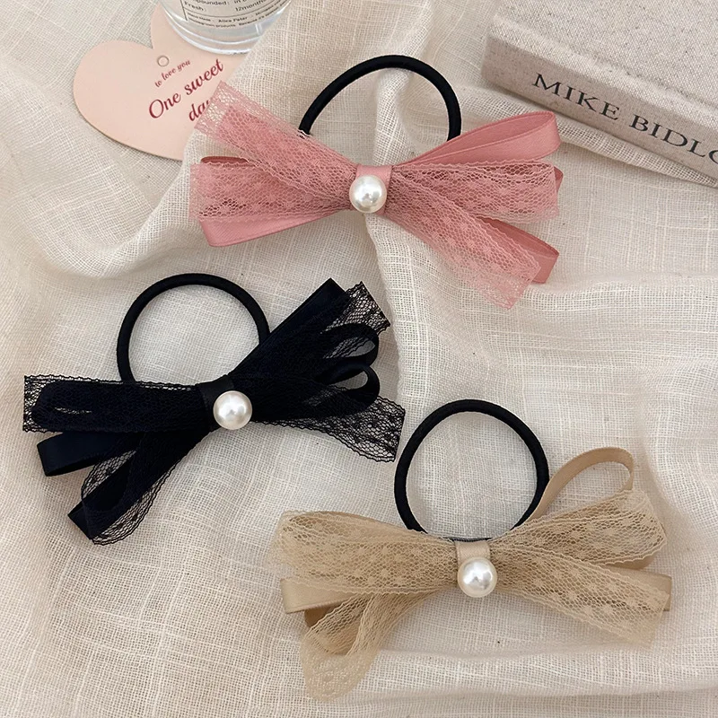 Korean hair accessories bands for girl women rubber scrunchies bow ties elastic leading fashion Kawaii sweets kpop new in Ribbon