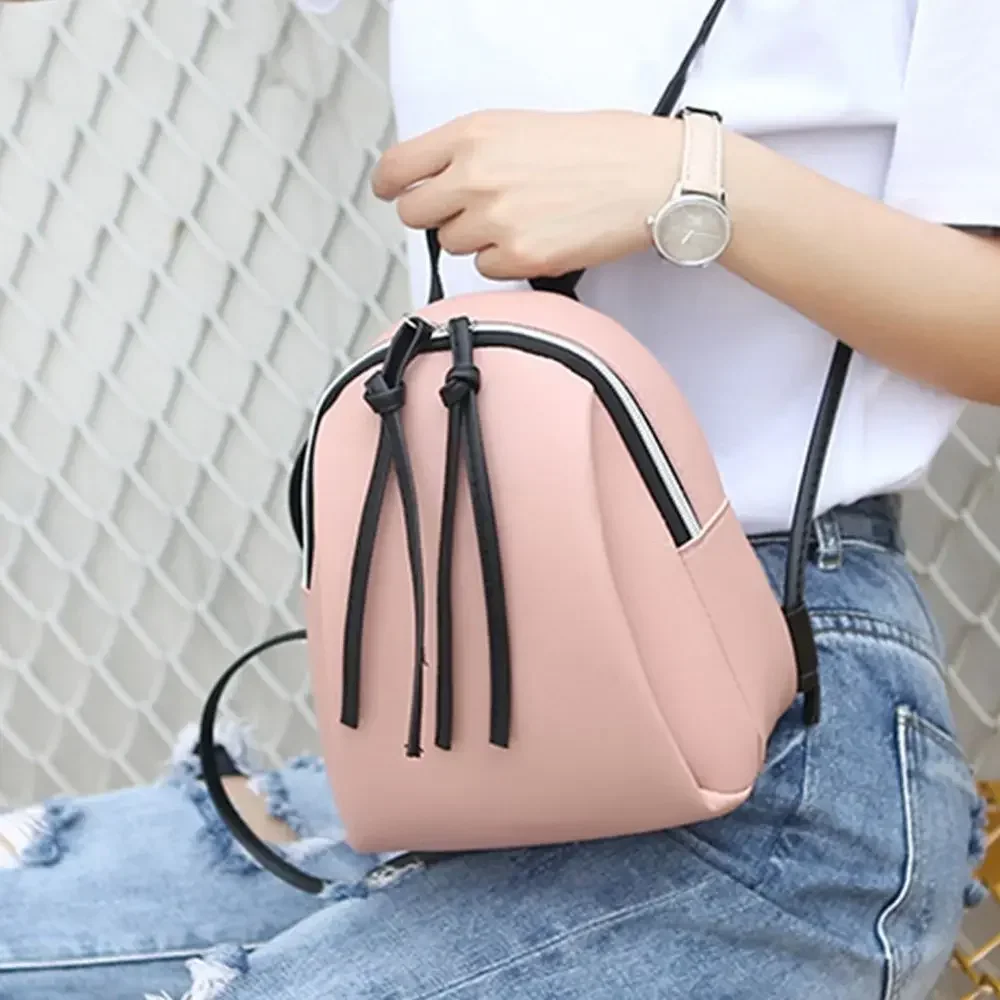 Mini mochila de moda para mujer, mochilas pequeñas ajustables de Color sólido Simple, mochilas de cuero PU para estudiantes, bolsas de viaje informales