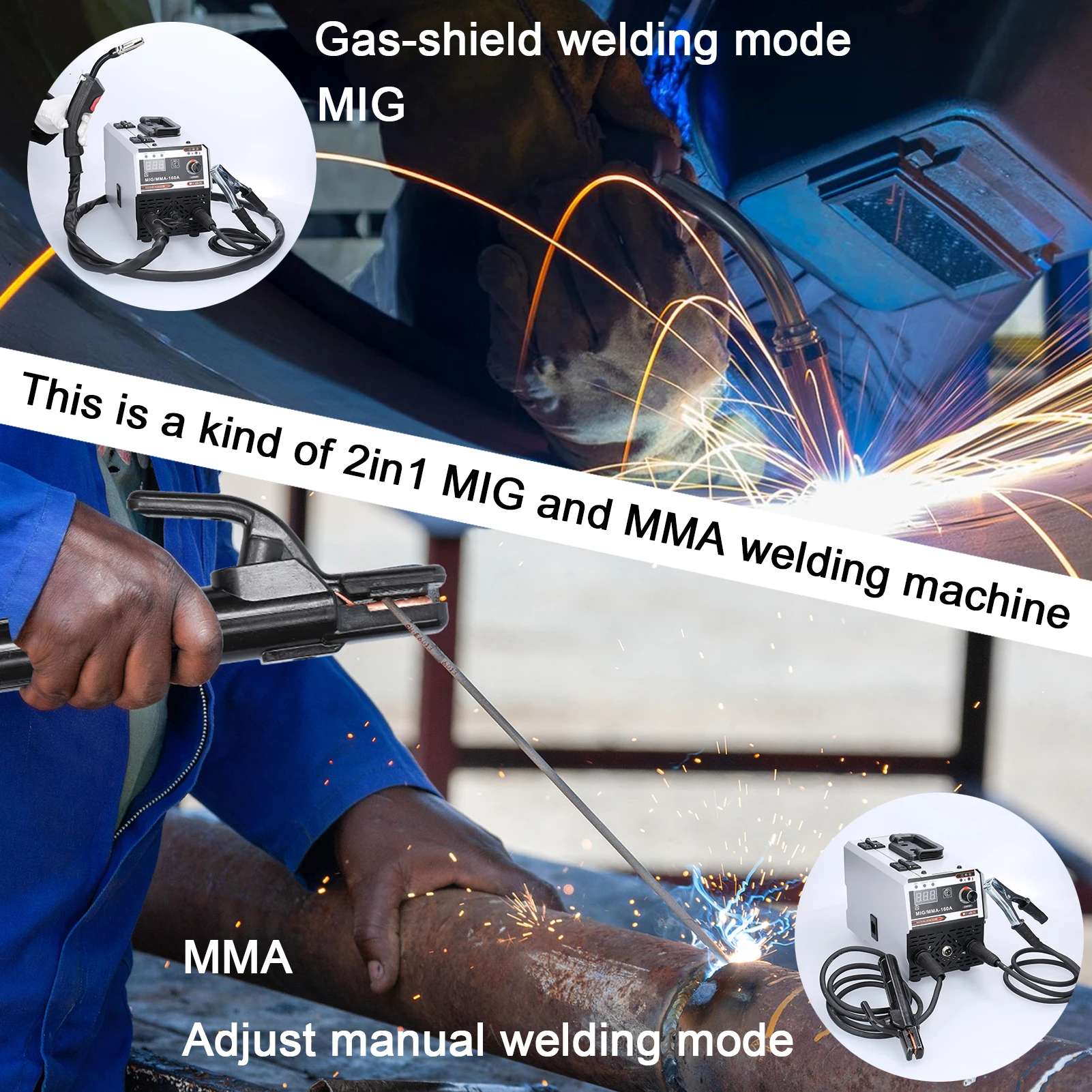 2in1 MIG MMA Welders Carbon Dioxide Gases-Shielded and Manual Welding Multipurpose IGBT Direct Current Inverter Welders