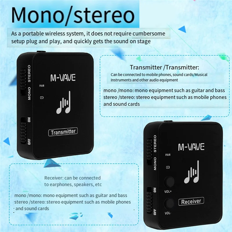 ممتاز-M-Vave M8 Wp-10 2.4G نقل لاسلكي استقبال الصوت سماعة أذن MS-1 للستيريو الأسود