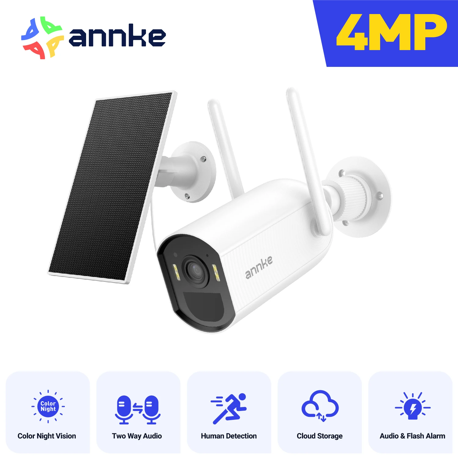 Caméra de sécurité solaire ANNKE 4MP WiFi 6, batterie 5200mAh, caméra sans fil extérieure, détection humaine, conversation bidirectionnelle, vision nocturne 15m