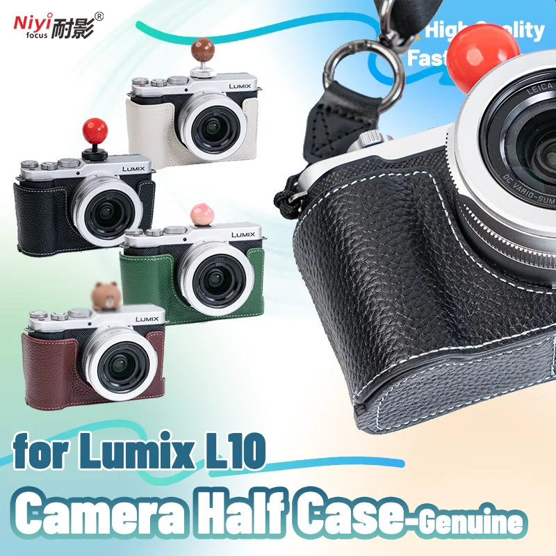 Genuine Leather Case for Lumix L10 Base Cover Protector Half Bag With Shoulder Wrist Strap Handy Waterproof Bottom Opening