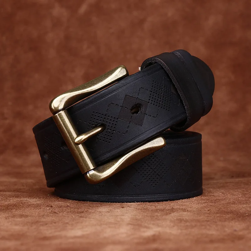 Men's thickened first layer cowhide leather belt, genuine leather pin buckle casual laser engraved jeans belt for men 3.8cm.