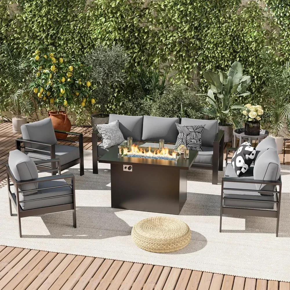 

Furniture Set with Fire Pit Table Oversized Modern Patio Set with Thicknes Cushion Outdoor Seating Sectional Patio Furniture Set