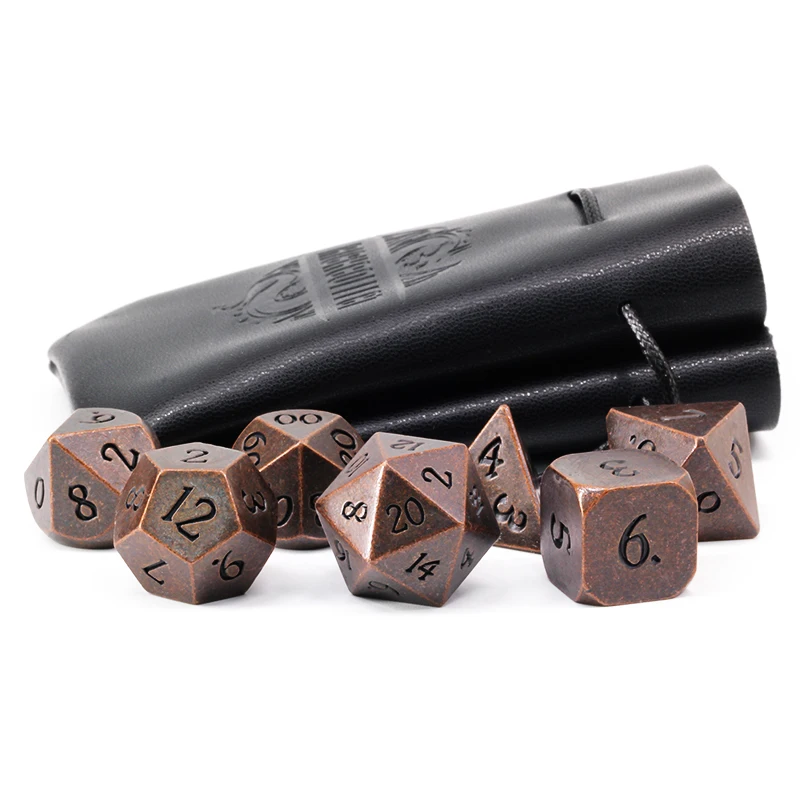 Round Corner Roll-Plated Red Copper Running Group Board Game Multi-Sided Digital Metal Dice Color 7 Sets