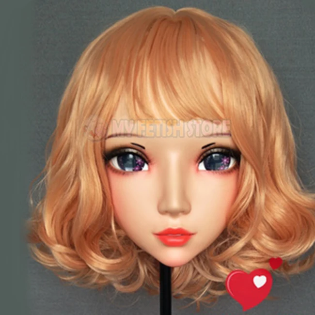 (Fu-06)Female Sweet Girl Resin Half Head Kigurumi BJD Eyes Crossdress Cosplay Japanese Anime Role Lolita Mask With Eyes And Wig