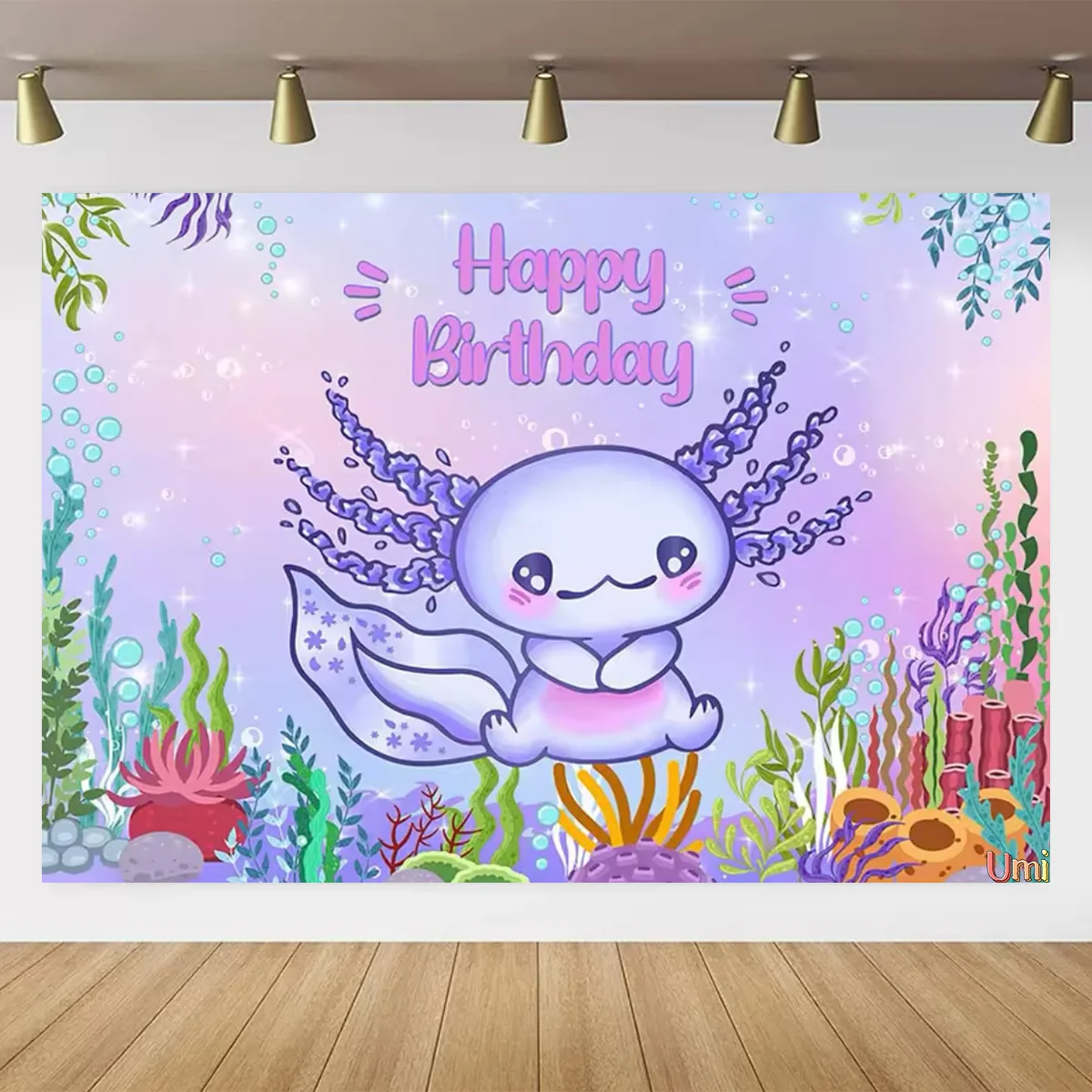 Cartoon Baby Shower Photography Backdrop Hello Axolotl Cute Pet Animals Background Under the Sea Happy Birthday Party Decoration