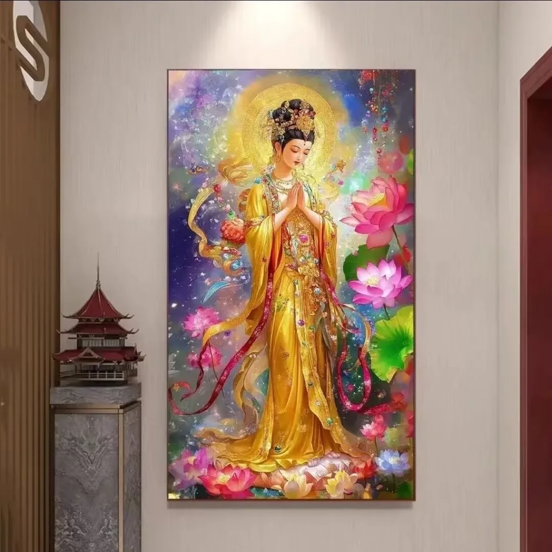 

Golden Buddha Pre-Printed Cross Stitch DIY Embroidery Set 14ct 11CT 65x120cm Handicraft with 66 Colors Floss Needle Crafts