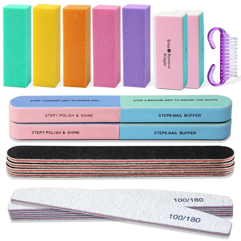 18pcs Polish Tools Buffer Professional Sand Sponge Files Manicure Nails Polisher Set Brush Acrylic Nail Kit Rubbing