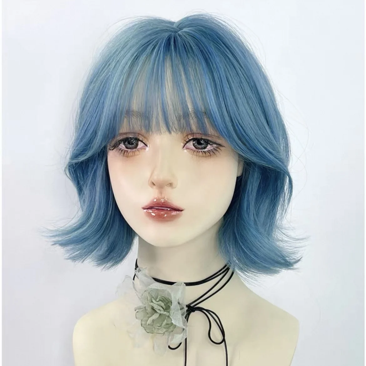 

Glueless Blue Human Hair Wig HD Full Lace Straight Short Bob Wavy 13x4 Lace Frontal Pre Plucked Human Wigs Ready To Go ISEE HAIR