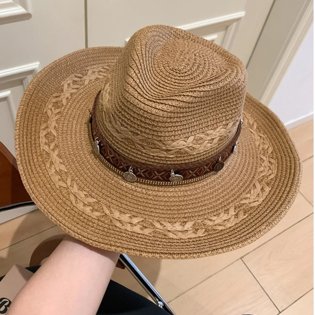 Straw Hat Womens Wide Brim for Beach Summer Travel Sun Protection Outdoor Hiking Adjustable Fit Natural Papyrus 36 38 11