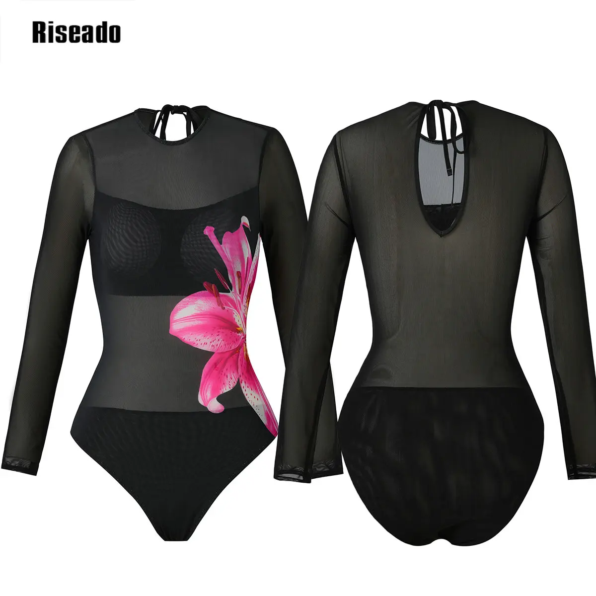 Riseado Long Sleeve Mesh Rashguard One-Piece Swimsuit Printed 6