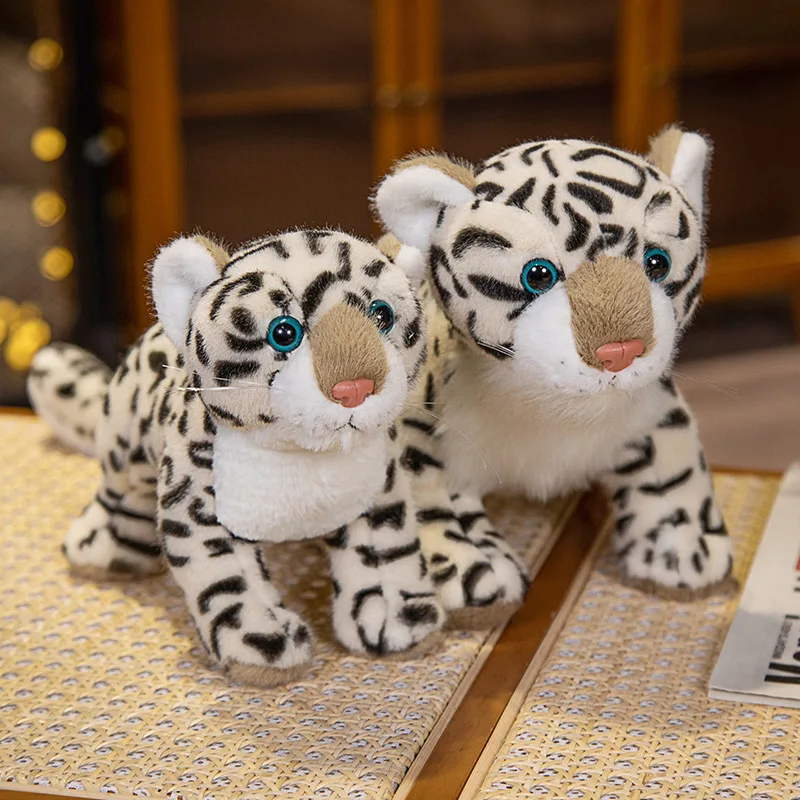 Kawaii imitação de neve leopardo brinquedo de pelúcia palmas anéis vida real dos desenhos animados animais bonecas recheadas leopardo pulseira tapa anéis