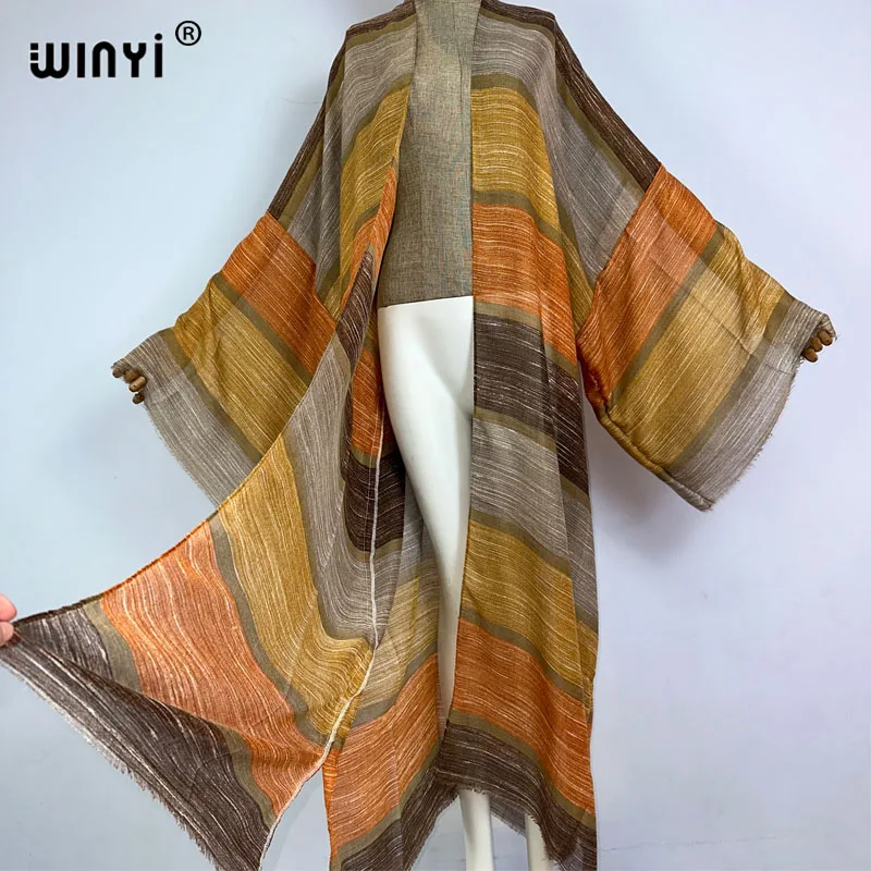 WINYI kimono Africa boho nadruk w paski plażowe stroje kąpielowe 2023 elegancki kardigan seksowna wakacyjna sukienka na plażę maxi strój kąpielowy