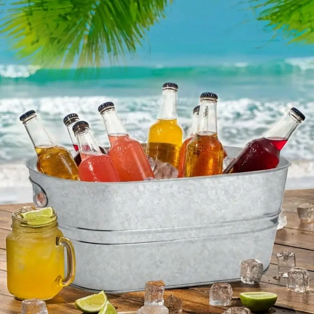 High Quality 15L Galvanized Tub Metal Large Capacity Ice Bucket Beverage Tub Parties