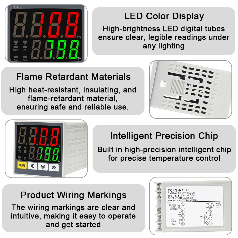 Intelligen Digital PID Temperature Controller TC4S/H/M/L Thermostat 40A SSR Relay Voltage Output Contactor K Thermocouple Probe