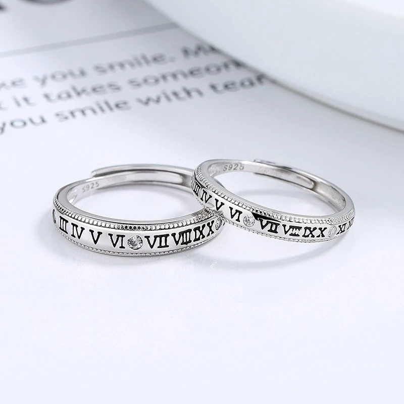 925 Sterling Silver Roman Numeral Couple Rings Minimalist Lovers Finger Rings Fashion Silver Jewelry for Valentine's Day Gifts