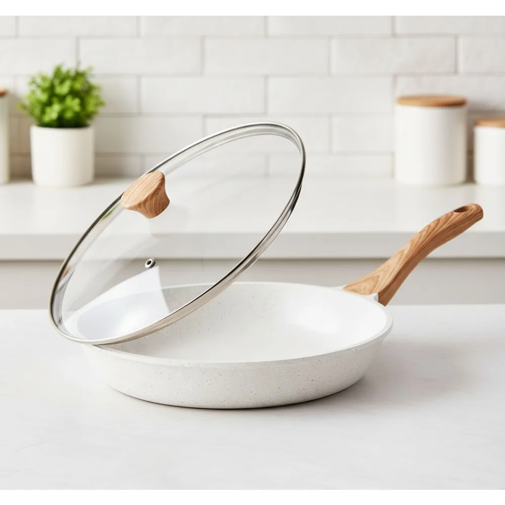 

12.5 Inch Ceramic Nonstick Frying Pan with Lid, Induction Compatible, Healthy PFAS-Free Skillet for Home Chefs