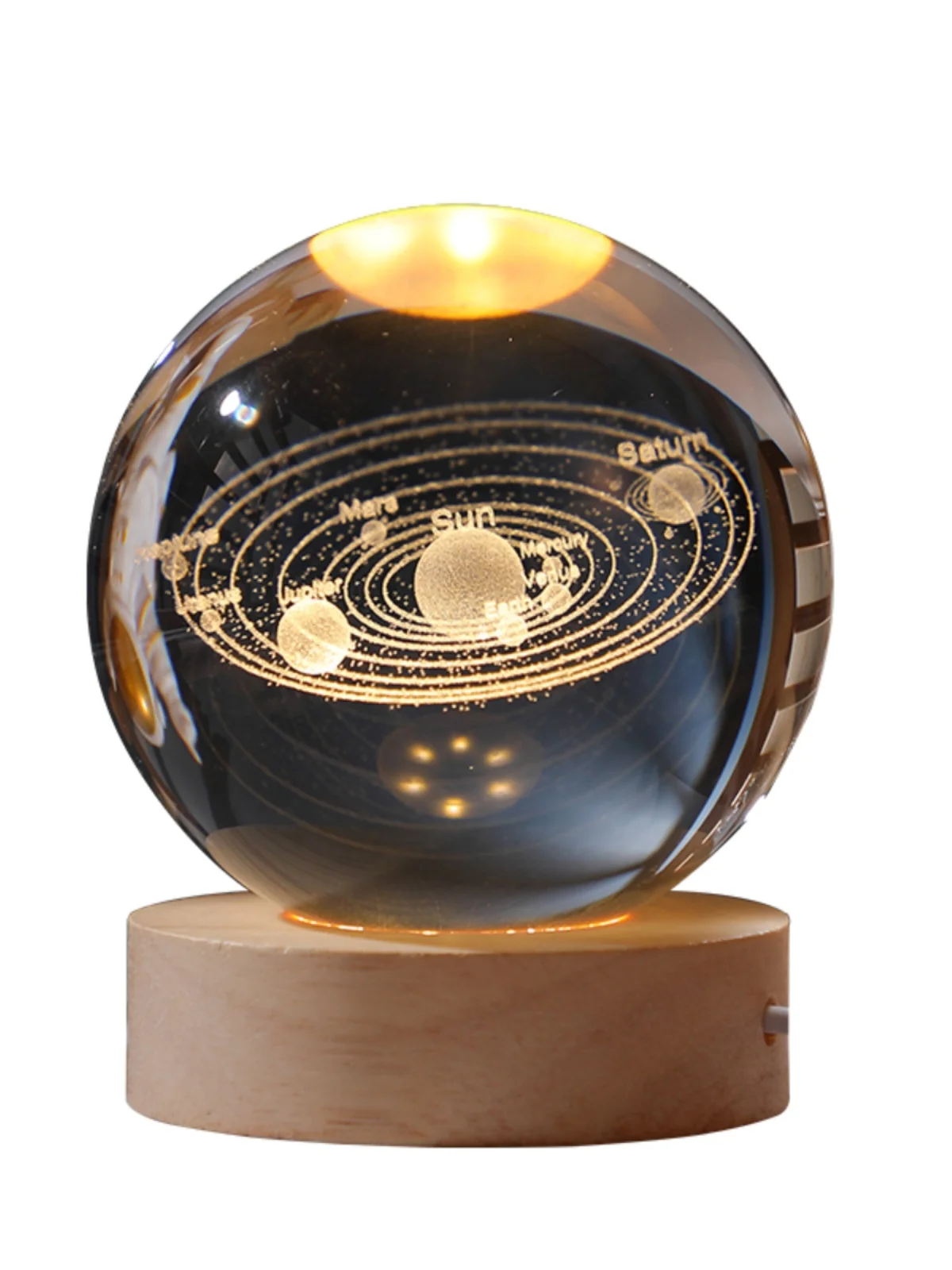 

1PCS Crystal Ball Desktop Night Light Ornament Solar System Planets Moon Glass Ball Balls Home Snowflake Decorative Ball