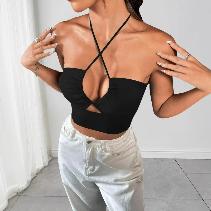 

Solid Color Slimming Crop Top for Women 2026 Summer New Style Fashionable European and American Sexy Drawstring Vest for Women