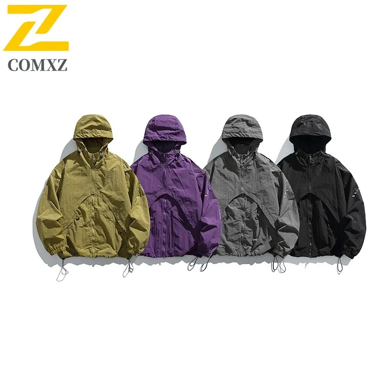 

COMXZ 2025 Men Women Detachable Waterproof Windbreaker Jacket Hiking Outdoor 2-in-1 Convertible Shell Lightweight Coat