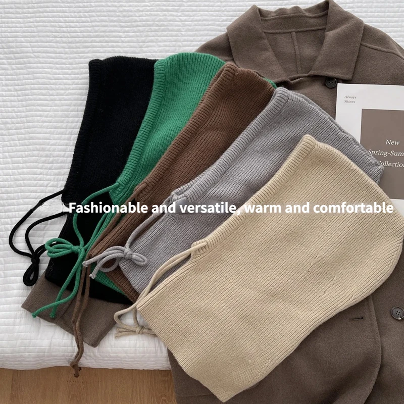 Winter Balaclava Hats For  Women Men  Unisex Knitted Hooded Caps Outdoor Warmer Drawstring Hats  Neck Collar Beanies Caps