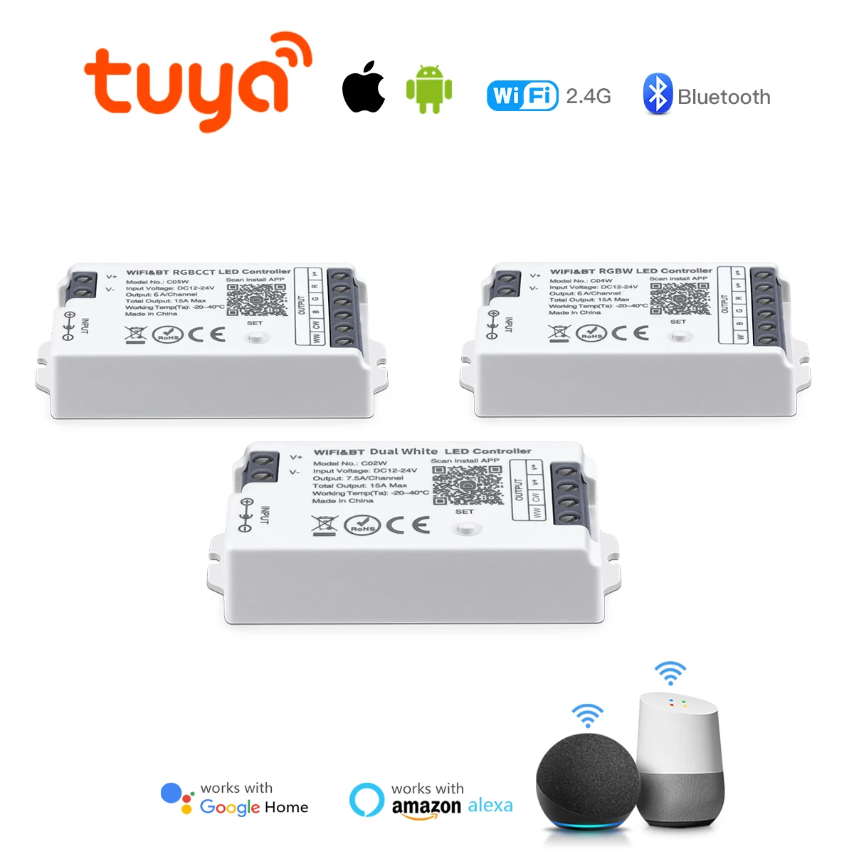 Tuya Smart CCT RGBW RGB Controller for Led Strip Light WiFi DC12V-24V Bluetooth Voice Remote Control LED Dimmer Alexa Google Hom