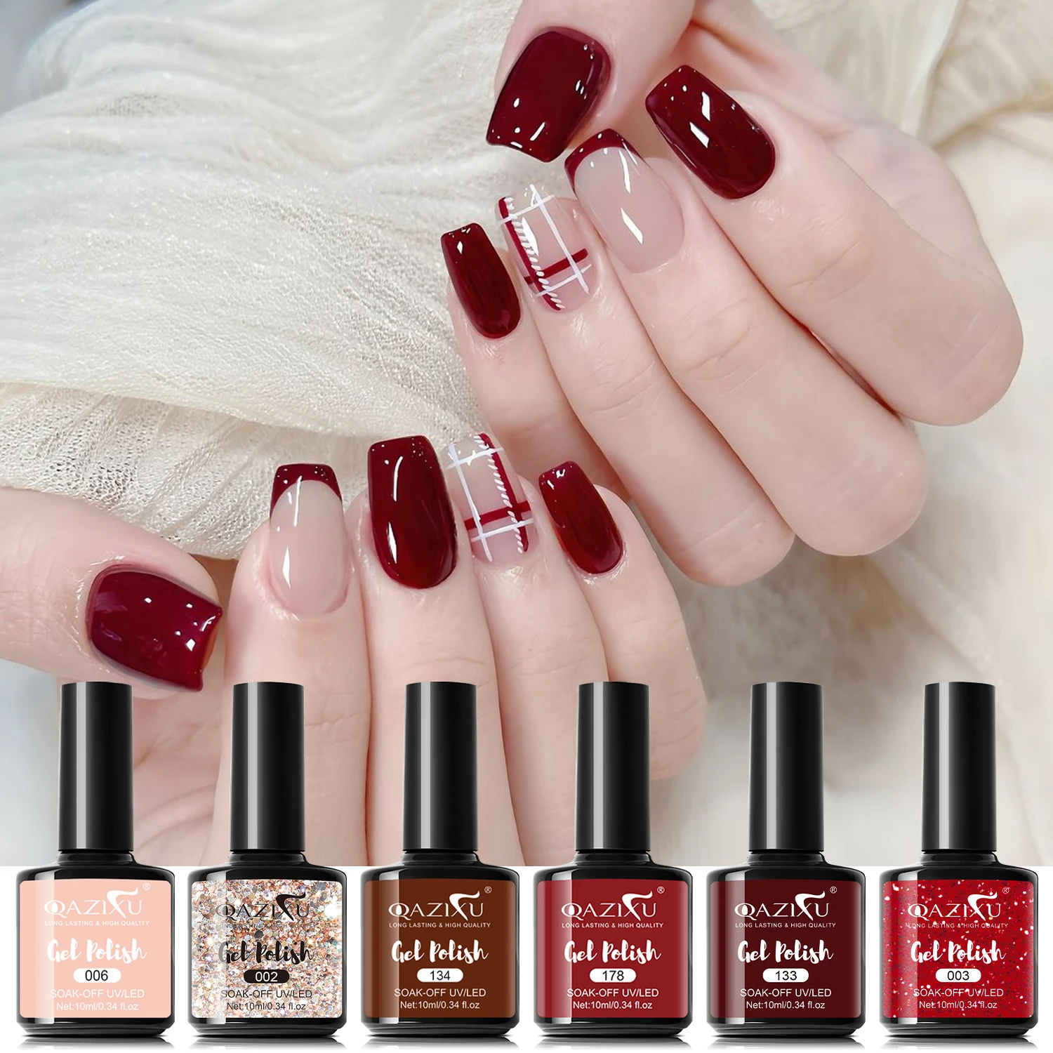 

6Pcs Gel Nail Polish Set, Red Popular Color Gel Varnish Nail Kit, Soak Off UV Gel Polish For Home Salon Nail Art DIY Christmas
