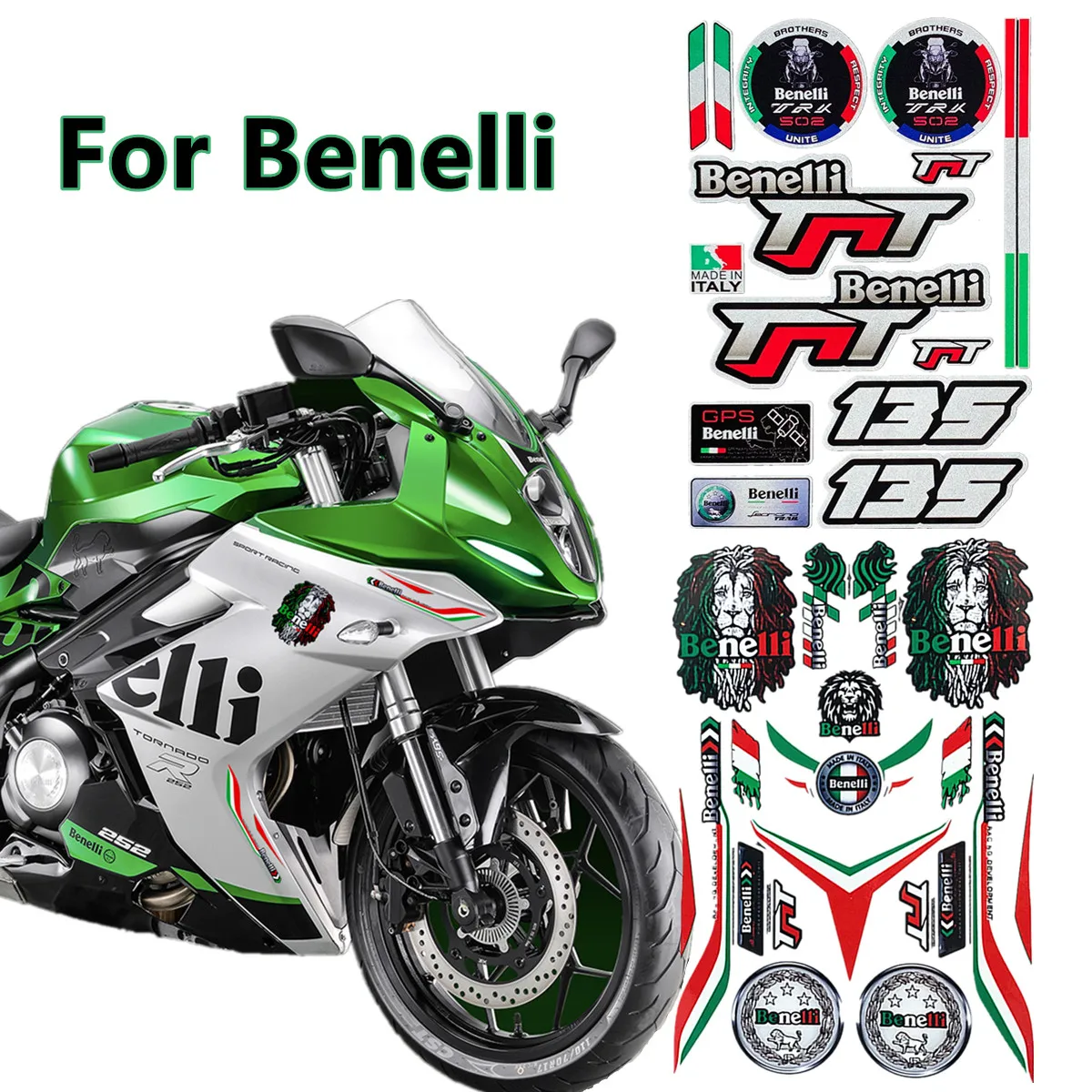 For Benelli Sticker 3D Motorcycle Chrome Decal Reflective Badge Tank Emblem Benelli 600 300 250 302