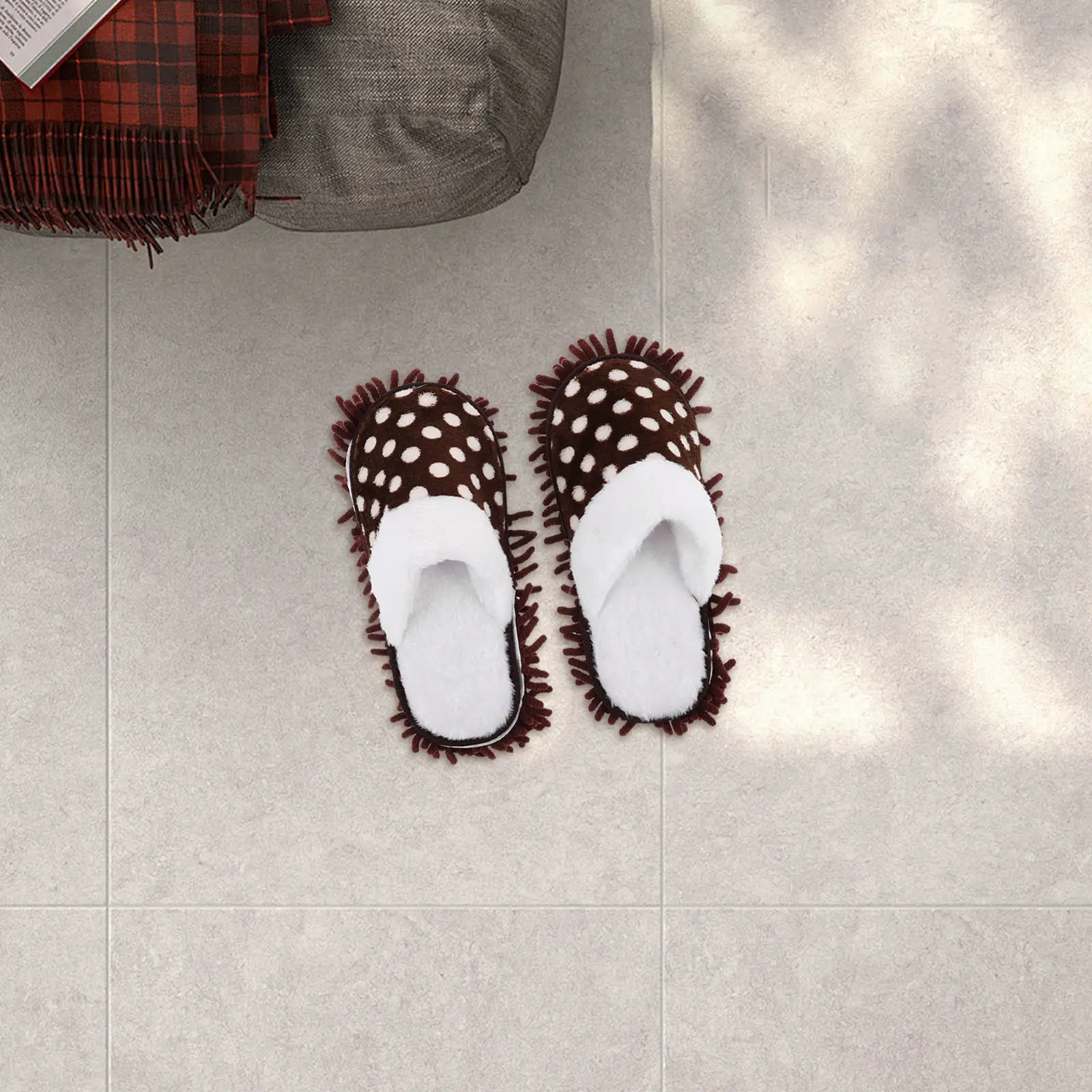 1Pair Thickened Chenille Mop Cleaning Slippers Washable Detachable Floor Dusting Shoes for Hardwood Tile Cleaning
