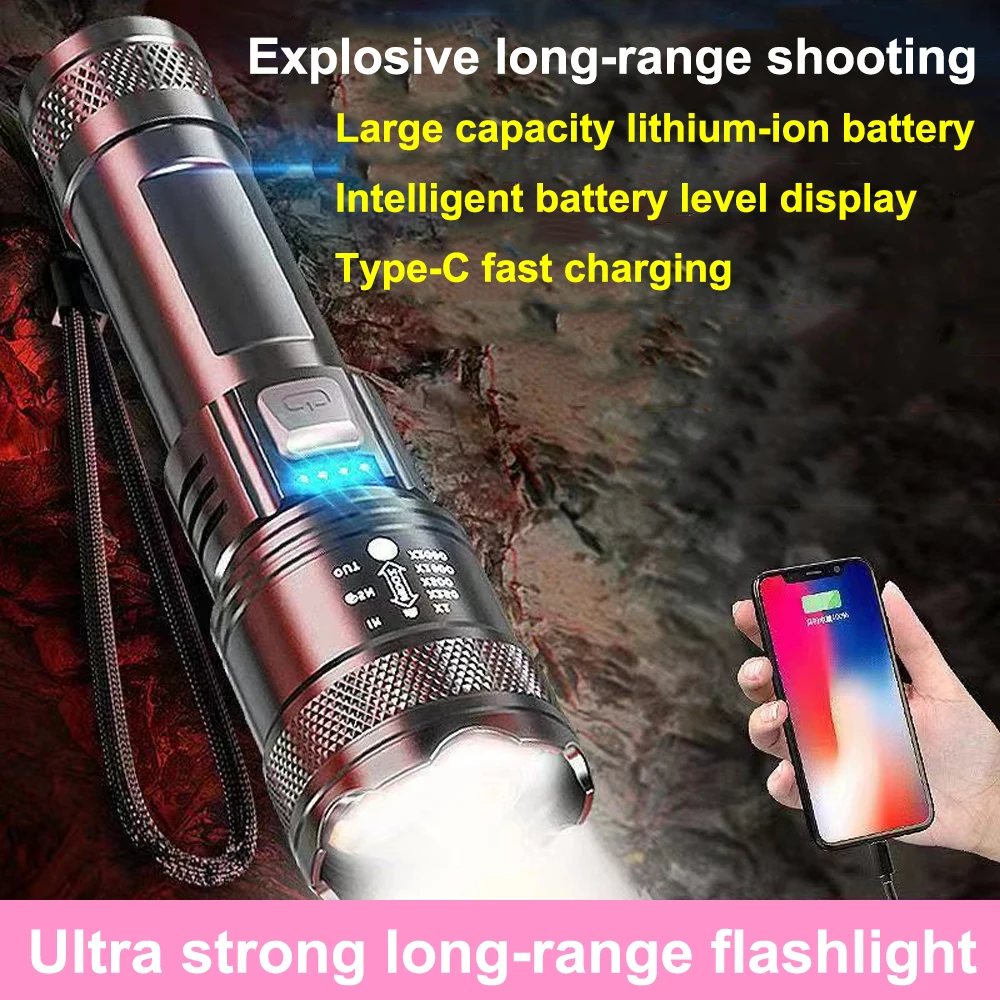

Strong light long-range rechargeable flashlight for outdoor patrol spotlight zoom aurora cannon large floodlight laser cannon