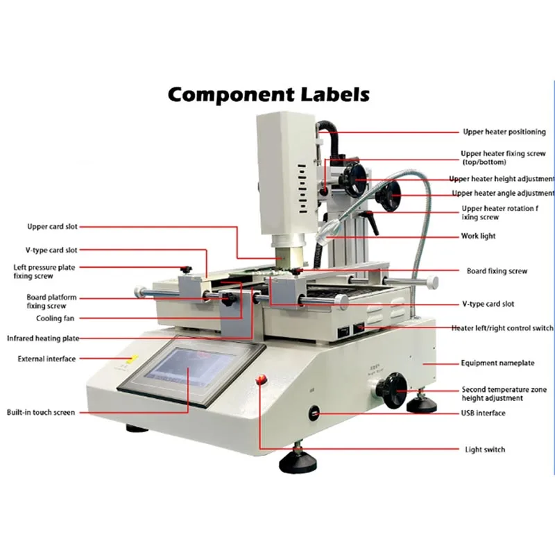

LV-05 Паяльная станция горячего воздуха, 3 зоны, паяльная станция BGA, 200 В, машина для ремонта портативного компьютера по индивидуальному заказу