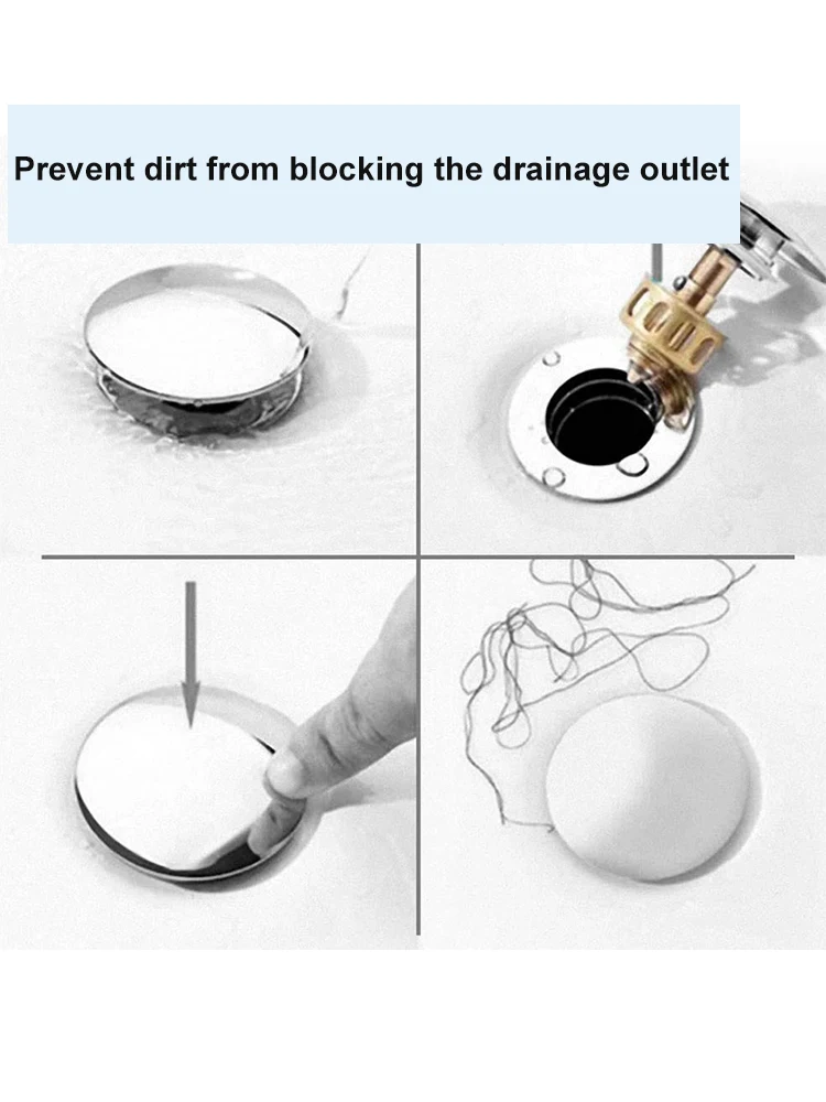 Basin Waste Sink Plug, Silver Chrome, 66mm PopUp Cap, Click Clack Push Button, Replacement Part For Bathroom Sink Drain Stopper