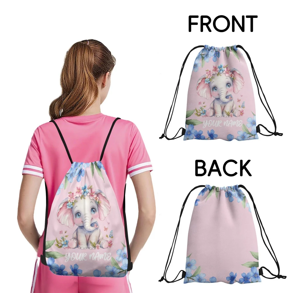 1Pc Custom Name/Text Cute Elephant Pattern Backpack Bag-Personalized Sports Bag Lightweight Travel Gym Sack Storage Bag,12 Color