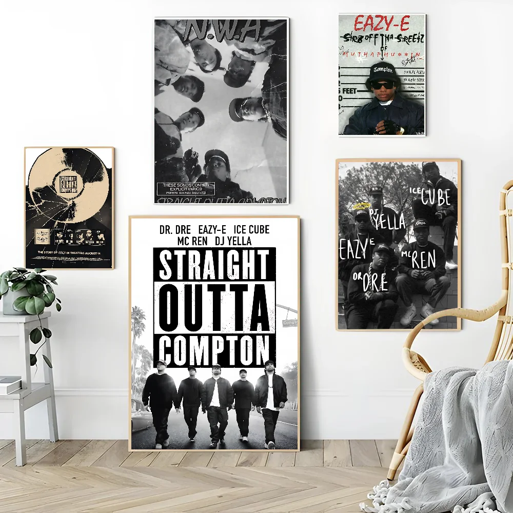 1 قطعة NWA الهيب هوب مغني الراب مستقيم Outta كومبتون المشارك ذاتية اللصق الفن ورق مقاوم للماء ملصق مقهى بار غرفة جدار ديكور #4