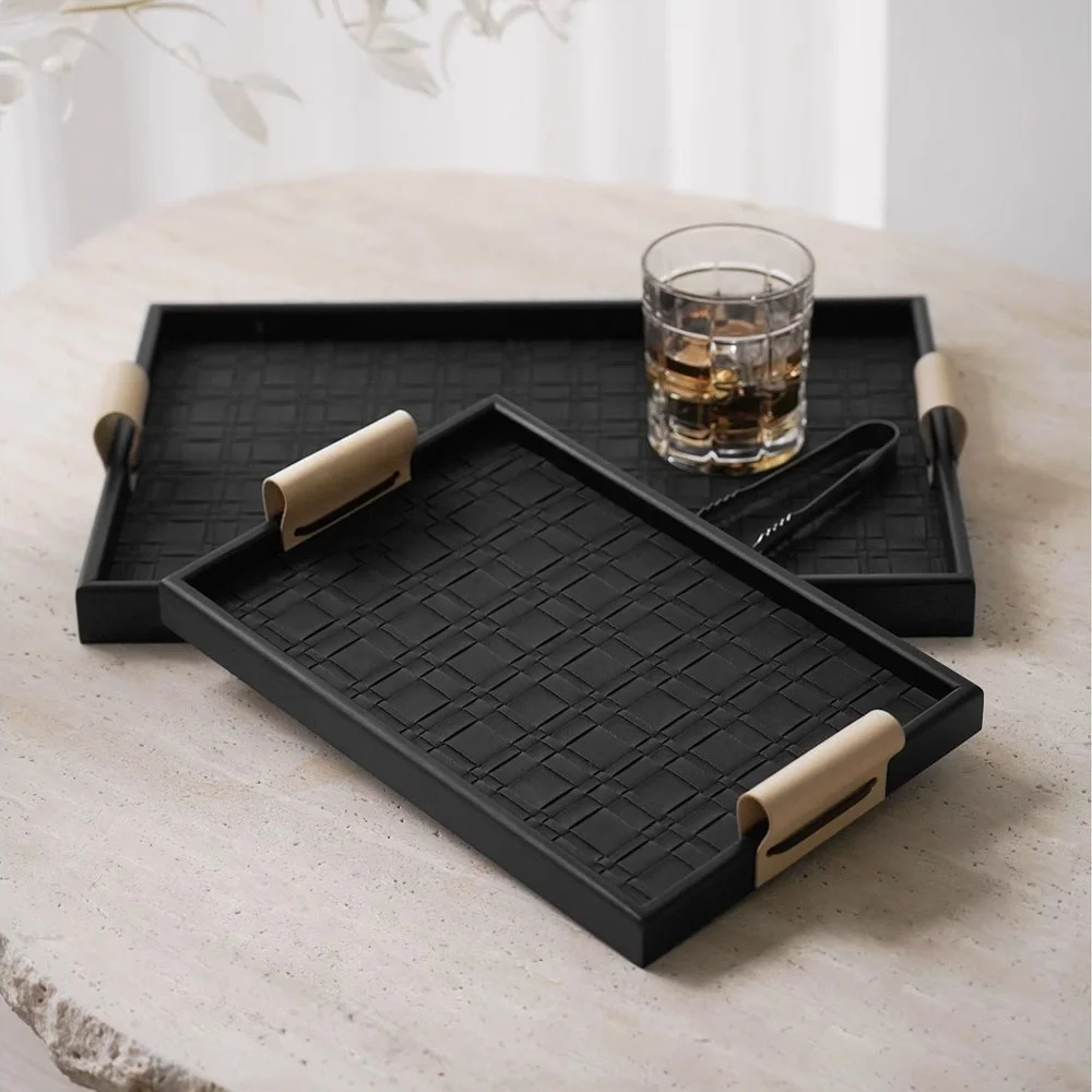 OEM 우아한 데스크탑 수납 트레이 인조 가죽 화장대 정리함 향수 보관함 장식용 수납 트레이