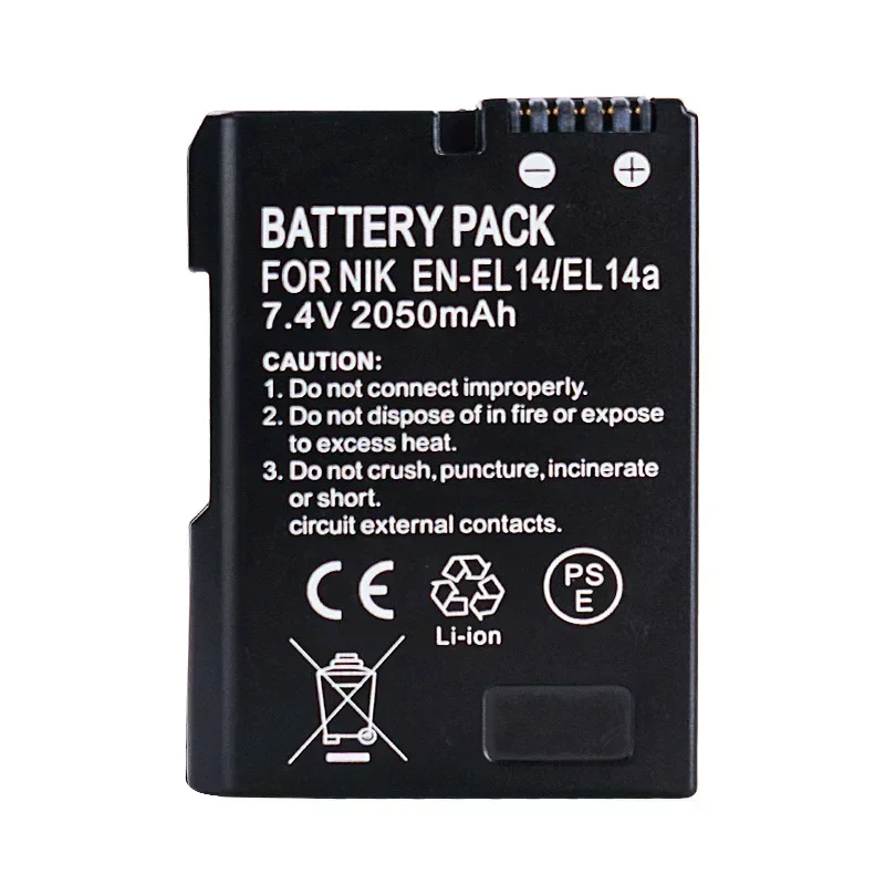 2050mAh EN-EL14 7.4V Battery Suitable for Nikon Cameras D3100 D3200 D3300 D5100 D5200 D5300 D7000 D7100 D7700