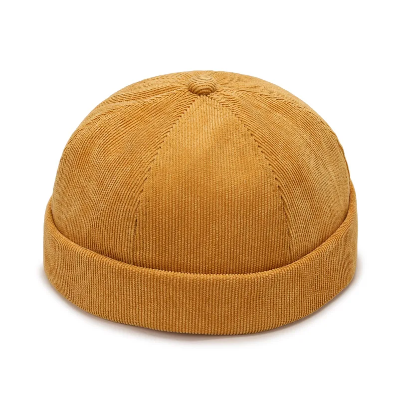 Men\'s Corduroy Brimless Docker Hat Ladies Autumn Plain Color Beanie Cap Rolled Cuff Harbour Hats Sailor Fisherman Landlord Hat