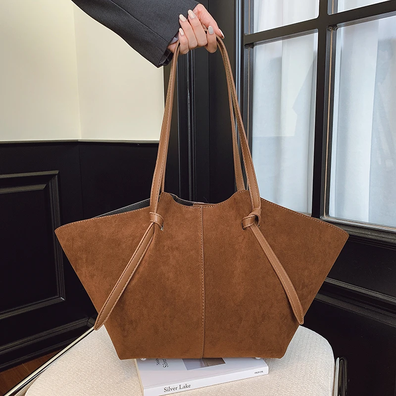 Premium Suede Leather Winged Tote Bag Elegant Designer Shoulder Bag with Unique Silhouette, Soft Touch & Luxury Everyday Style view 5