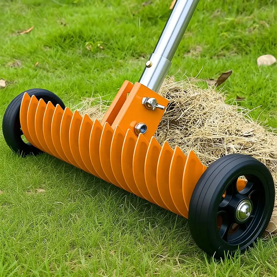 Ancinho de palha, ferramenta de desmontagem de aço de 15 polegadas, ângulo 015 ajustável e comprimento de 3868 polegadas, ancinho de quintal resistente para remoção de grama morta
