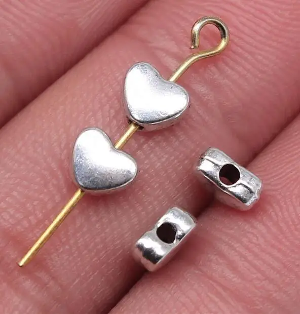 40pcs 6x5mm Alloy Charms Heart Beads Small Hole Beads EF3835