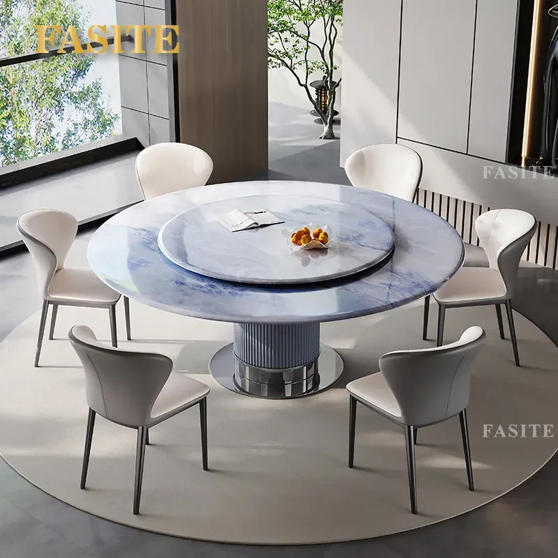 For Modern Simple Household Round Dining Table and Chair Set with Turntable Removable Italian Sintered Stone Top Furniture