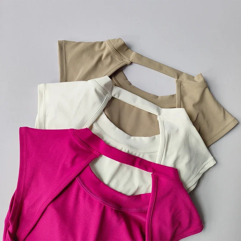 Sexy Short Backless Vest Fixed Chest Pad Sports T-shirt Vest Women's Tight Fitting Quick Drying Slimming Yoga Suit Top Clothing