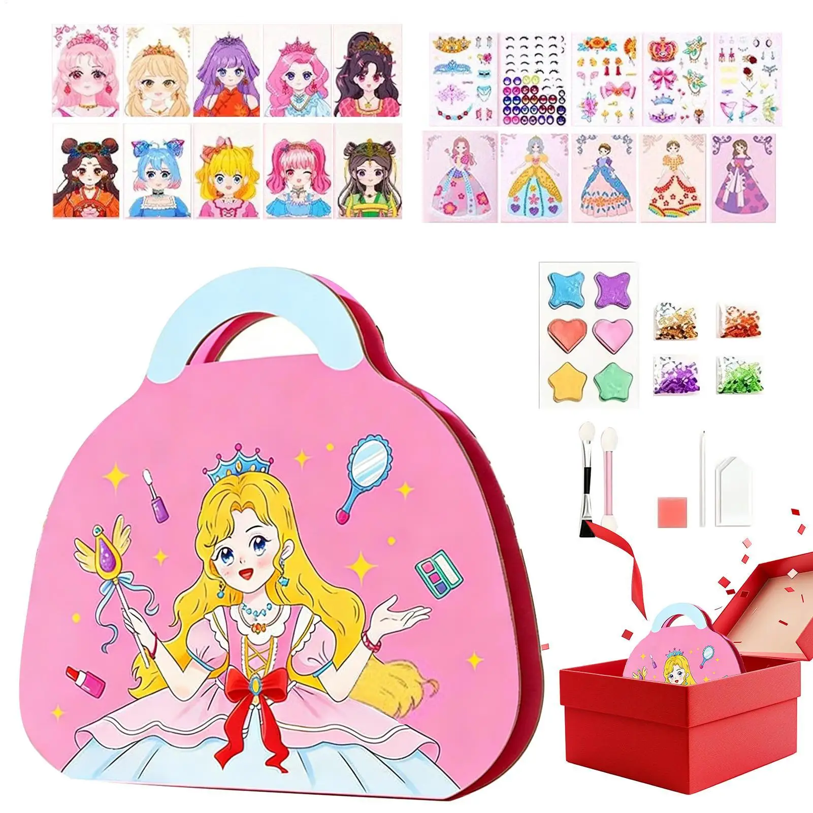 Princess Makeup & Fashion Dress-Up Game Set - DIY Paper Art Craft Kit with DiamondPainting Self-Adhesive Stickers